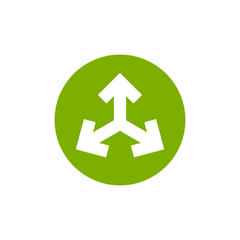Three white arrows point out from the center in green circle. Expand Arrows icon. Outward Directions icon.