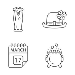 Saint Patrick’s Day glyph icons set linear icons set