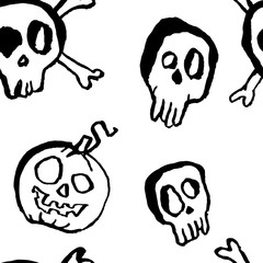 Halloween seamless pattern. Modern grunge dry brush vector illustration.