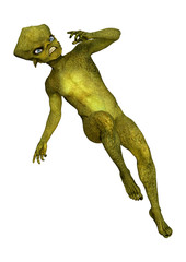 3D Rendering Green Alien on White