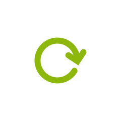 refresh or repeat icon. green round rotation arrow isolated on white. Flat right turn icon.
