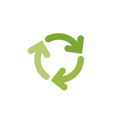 refresh or reload icon. Three green round rotation arrows isolated on white. Flat icon.