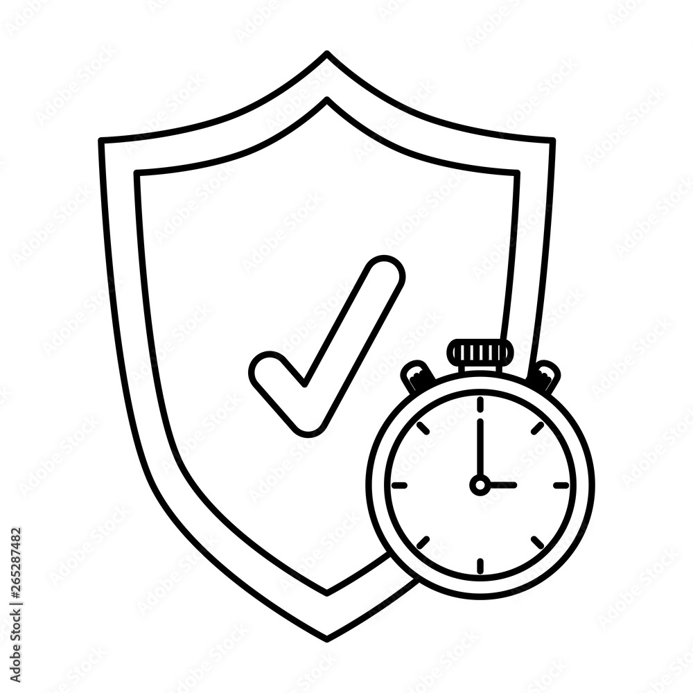 Poster shield with check symbol and chronometer