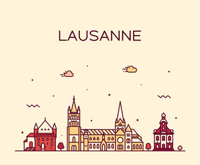 Naklejka premium Lausanne skyline Switzerland a vector linear style