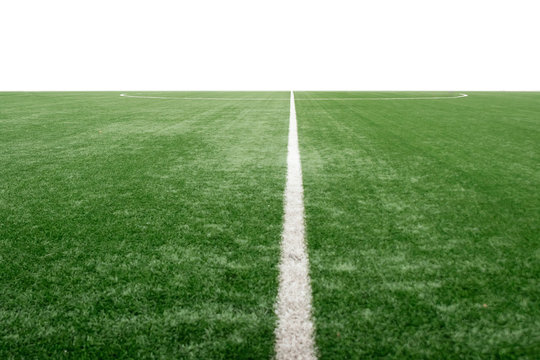 Green Sports Field With Artificial Grass, Football Field Perspective.