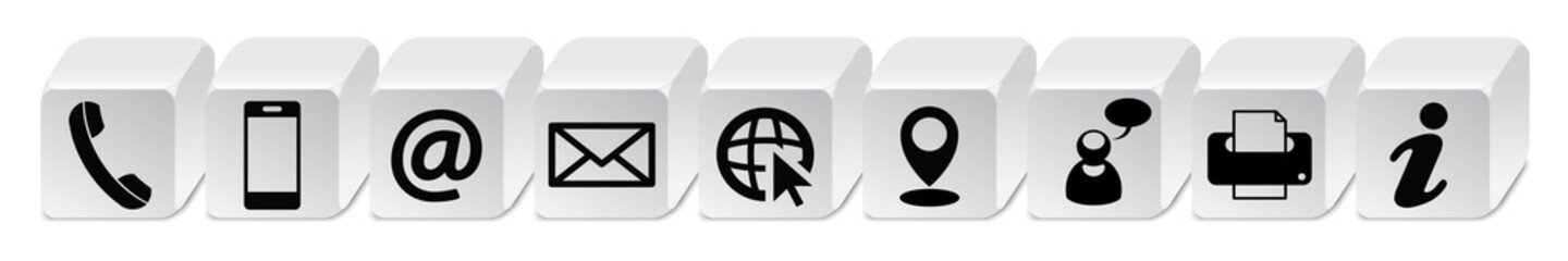 Set of tridimensional dice icons with contacts and communication symbols