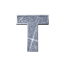 Silver glitter letter T. Shiny sparkling capital letter. 3D rendering