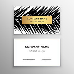 Business cards tropical graphic design, tropical palm leaf. Vector illustration. Creative business card template design.