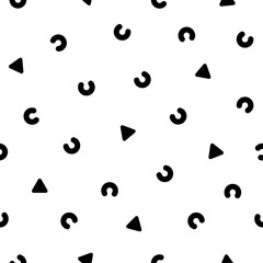 Abstract ornament with black horseshoes and triangles. confetti on white background.