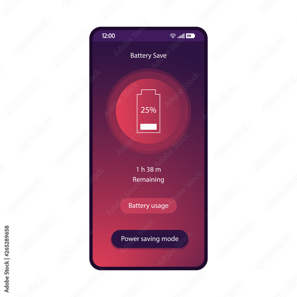 Poster battery saver app smartphone interface vector template