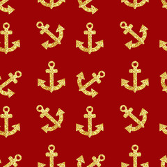 Golden Glitter sparkling sea life  seamless pattern