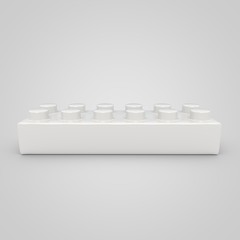 White toy building block brick for children. 3d render isolated on white background.