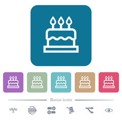 Birthday cake flat icons on color rounded square backgrounds