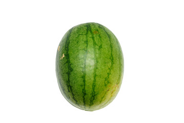 Watermelon isolated on white background. Watermelon cut in half. Oval watermelon. Top view.