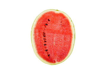 Watermelon isolated on white background. Watermelon cut in half. Oval watermelon. Top view.