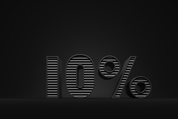 10 percent discount label made of black letters on the black background. Black friday concept.