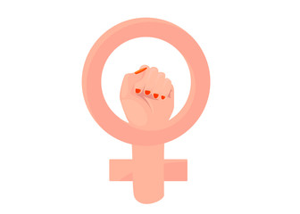 Women resist symbol in cartoon style. Feminism protest on isolated background. Vector