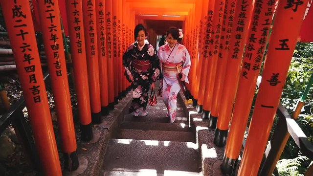Two beautiful japanese girls at the shrine