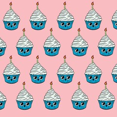 background blue cupcake with a candle