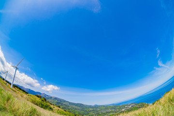 東伊豆町風力発電所　魚眼レンズ　静岡県東伊豆町