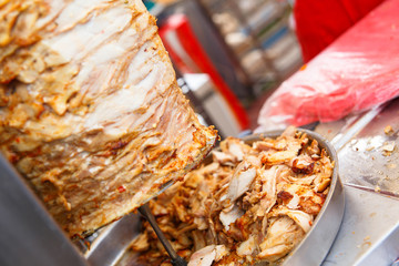 Fried meat cut from a large piece of chicken meat