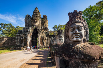 Angkor Wat, Cambodia September 6th 2018 : Tourists at the south gate of the Angkor Thom temple...