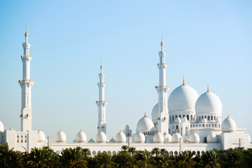 Fototapeta na wymiar White marble dome of Sheikh Zayed Mosque. Abu Dhabi. UAE