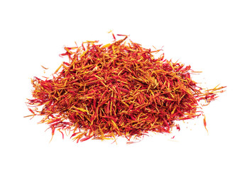 Naklejka premium Dried saffron spice isolated on white background.