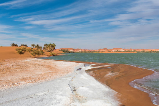 Salt crust at the shores of Ounianga Kebir part of the Ounianga lakes, northern Chad