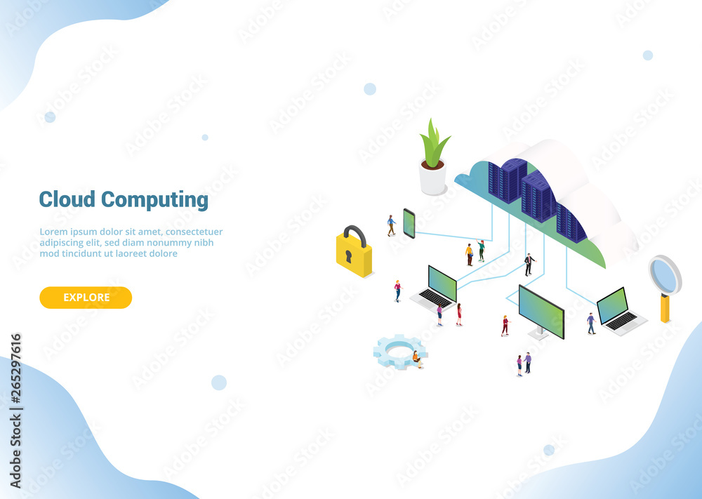 Aufkleber isometric 3d cloud computing concept for website template banner or landing homepage - vector