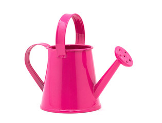 Pink watering can on a white background.