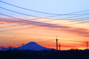 夕焼けと富士山