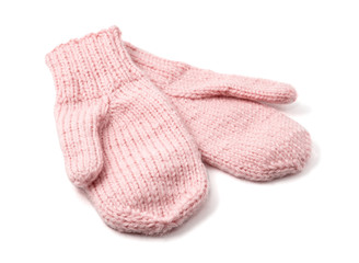 Pink mittens isolated on white background