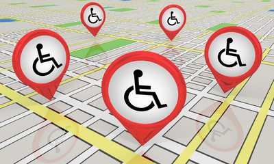 Wheelchair Disabled Person Symbol Disability Map Locations Areas 3d Illustration