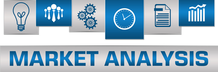 Market Analysis Business Symbols Blue Grey On Top Horizontal 