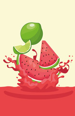 lemon and watermelon falling for smoothie