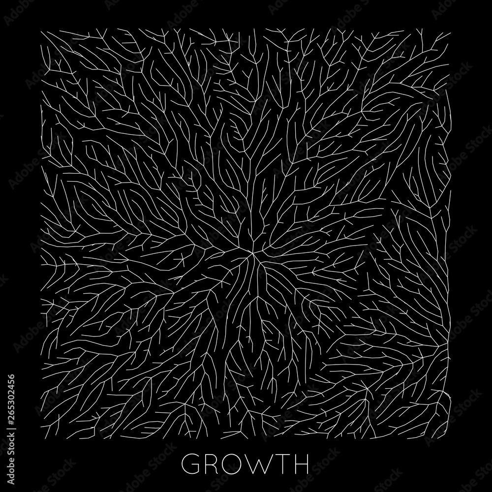 Poster vector generative branch growth pattern. lichen like organic structure with veins. monocrome square 
