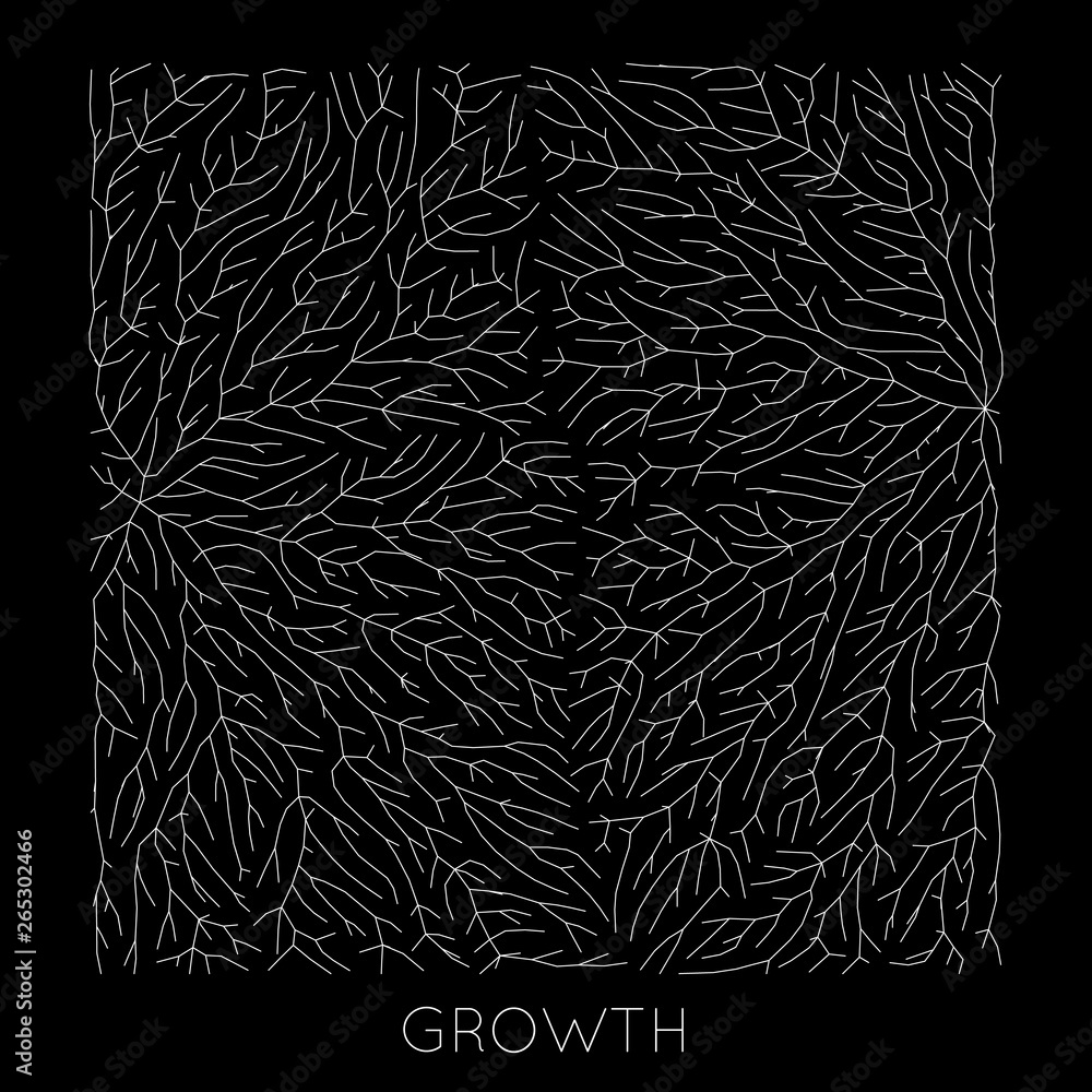 Poster vector generative branch growth pattern. lichen like organic structure with veins. monocrome square 