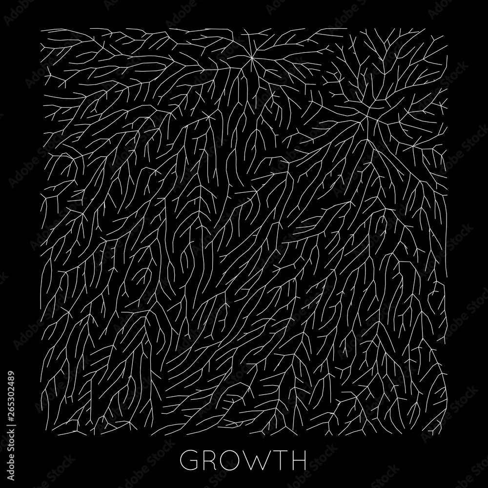 Poster vector generative branch growth pattern. lichen like organic structure with veins. monocrome square 