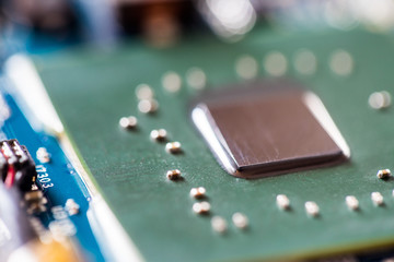 Concept of computer Technology: Close up of a computer chip on a circuit board