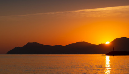 Sunset over sea in Mallorca Can Picafort.