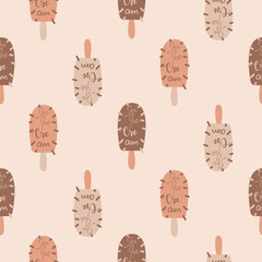 Ice cream seamless pattern vector. Chocolate popsicle fun background.