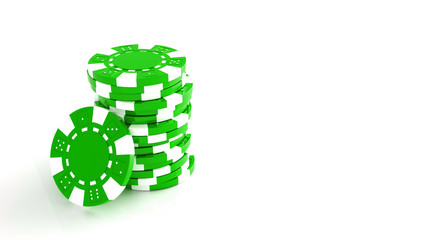 Green Casino Chips Isolated On The White Background - 3D Illustration 