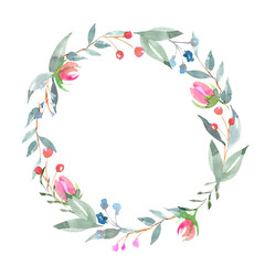 Watercolor floral wreath. Perfect for for wedding stationary, greetings, wallpapers, fashion, backgrounds, textures, DIY, wrappers, cards