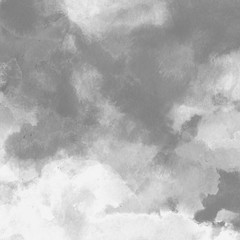 Silver with gray ink and watercolor texture on white paper background. Paint leaks and ombre effects. Hand painted abstract image.