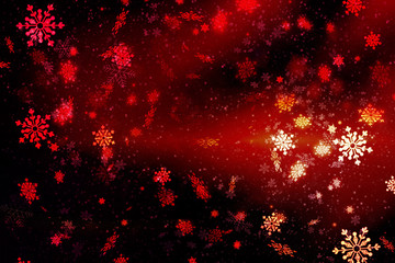 New year. Christmas. Red abstract background, vignette, snowflakes. Copy space.Bright red abstract Christmas background with falling snowflakes.Winter holiday of Christmas. Abstract background