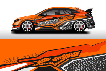 Naklejka premium Wrap livery decal car vector , supercar, rally, drift . Graphic abstract stripe racing background . Eps 10