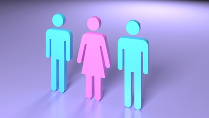 Symbols of a woman between two men