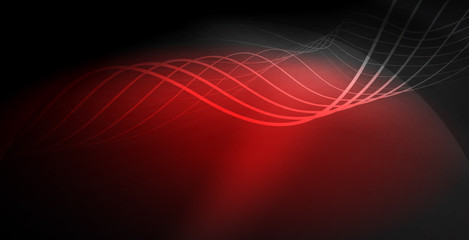 Glowing abstract wave on dark, shiny motion, magic space light. Techno abstract background