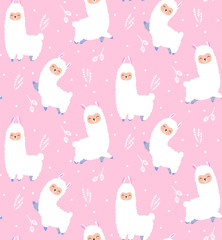 Seamless pattern with cute llama and hand drawn elements. Great for fabric, textile, nursery design, poster, birthday greeting card